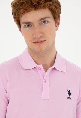 Erkek Slim Fit Polo Yaka Pembe Basic Tişört - 50279613167