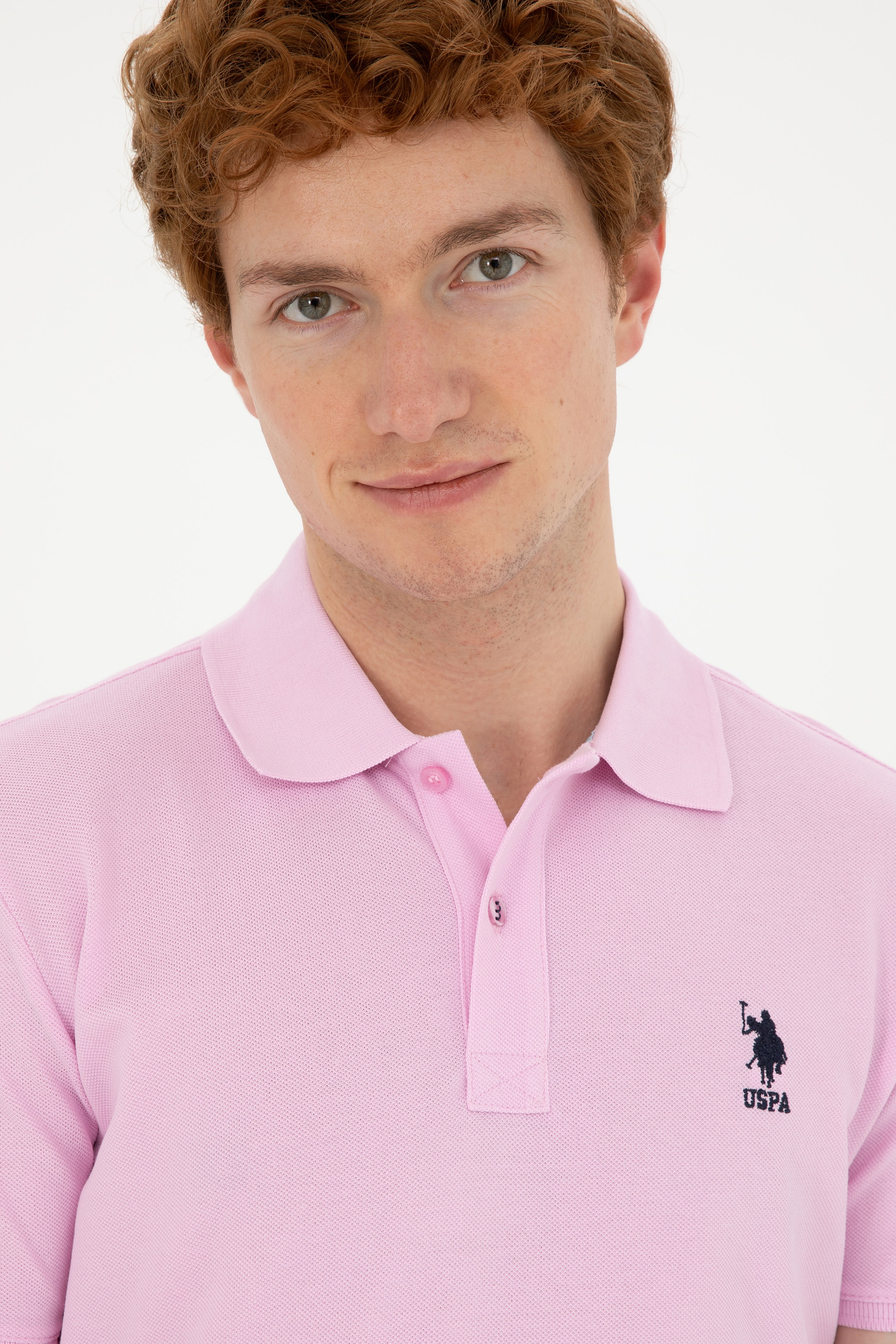 Erkek Slim Fit Polo Yaka Pembe Basic Tişört - Image 2