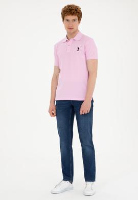 Erkek Slim Fit Polo Yaka Pembe Basic Tişört - 50279613167