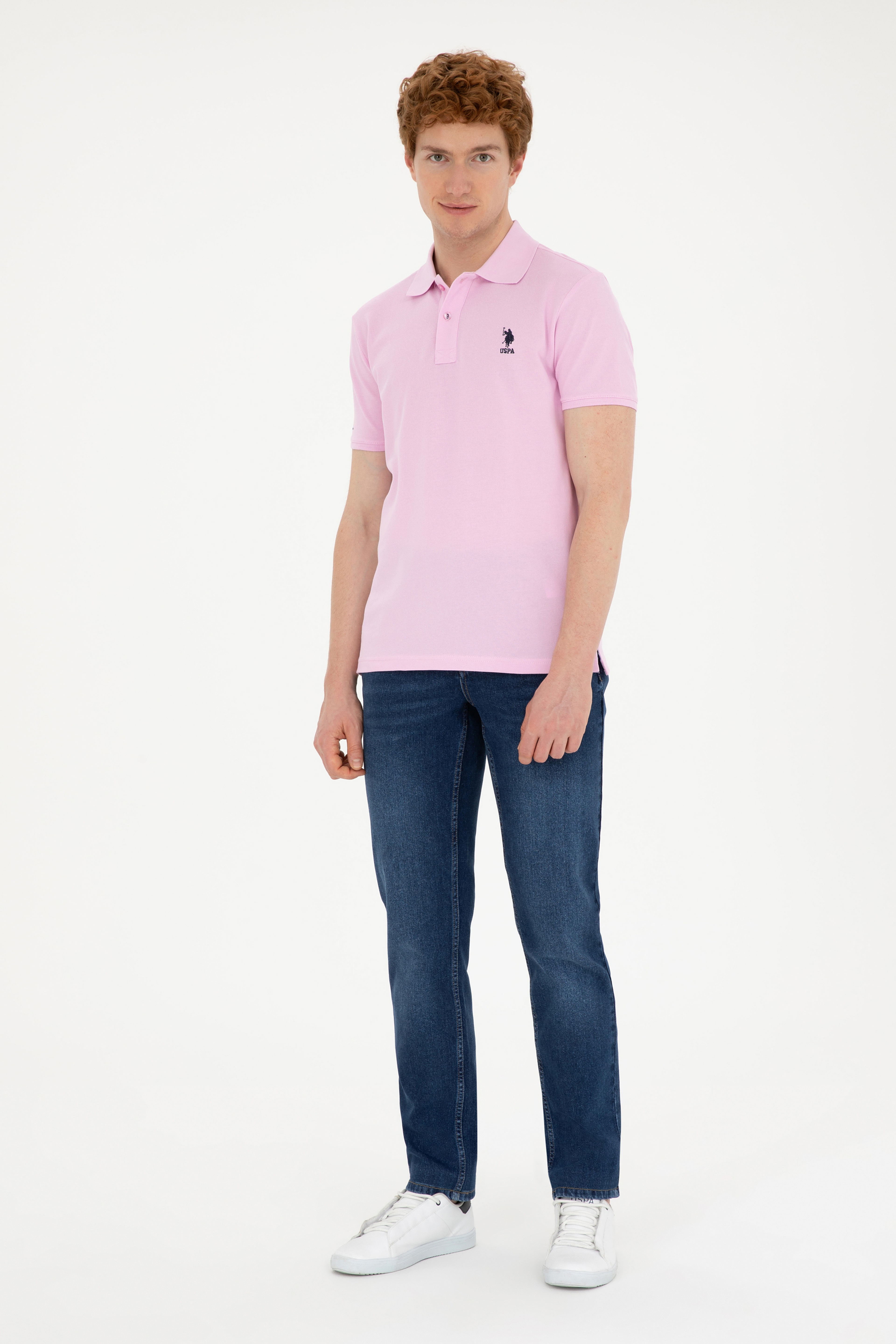 Erkek Slim Fit Polo Yaka Pembe Basic Tişört