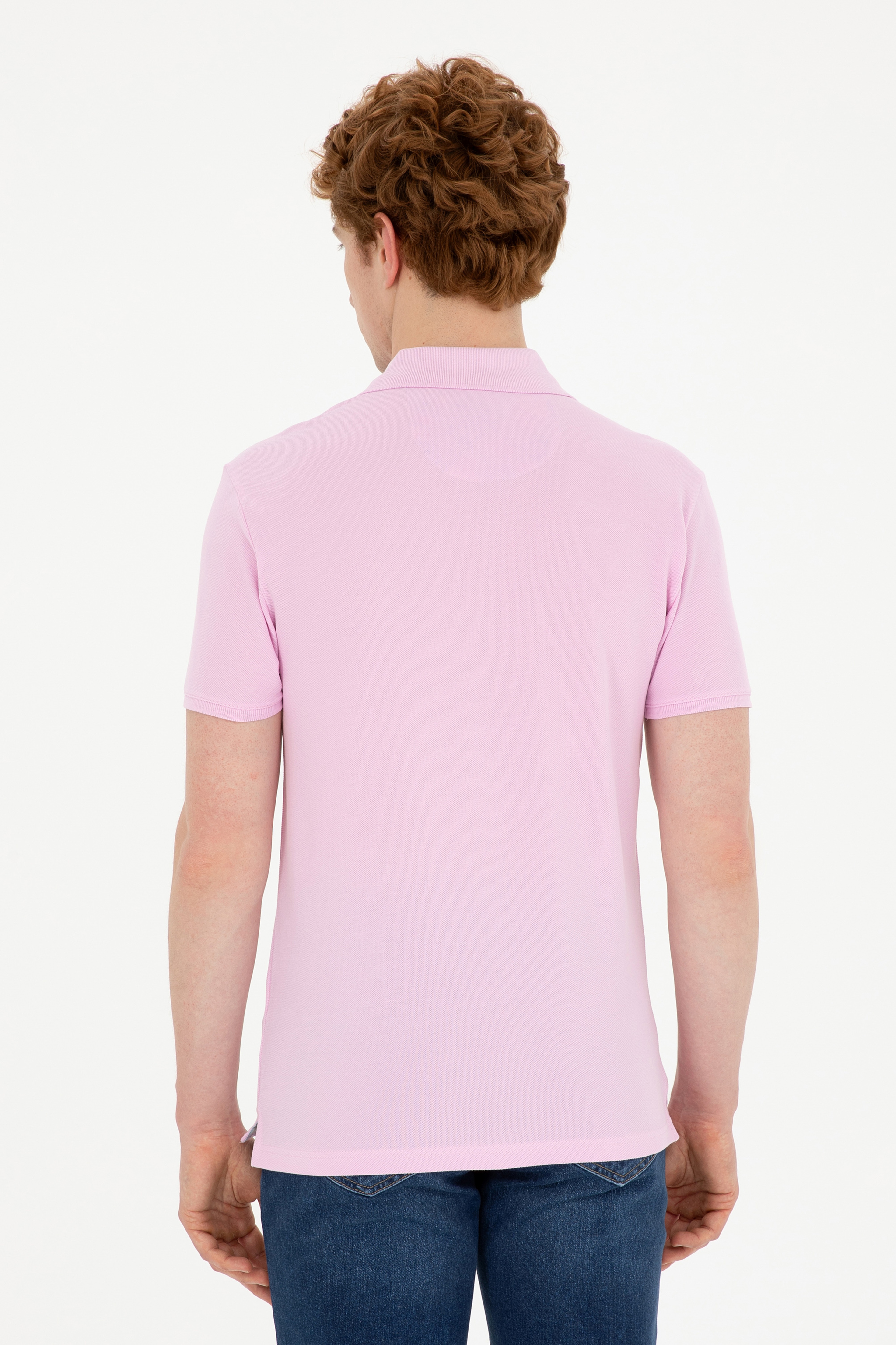 Erkek Slim Fit Polo Yaka Pembe Basic Tişört