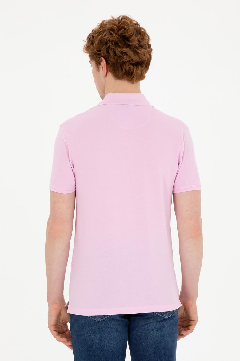 Erkek Slim Fit Polo Yaka Pembe Basic Tişört - 50279613167