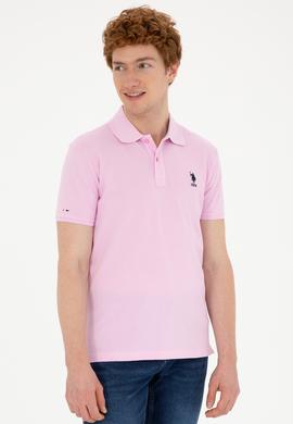 Erkek Slim Fit Polo Yaka Pembe Basic Tişört - 50279613167
