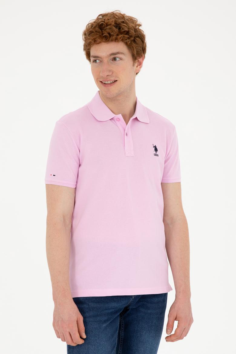 Erkek Slim Fit Polo Yaka Pembe Basic Tişört