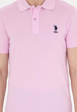 Erkek Slim Fit Polo Yaka Pembe Basic Tişört - 50279613167