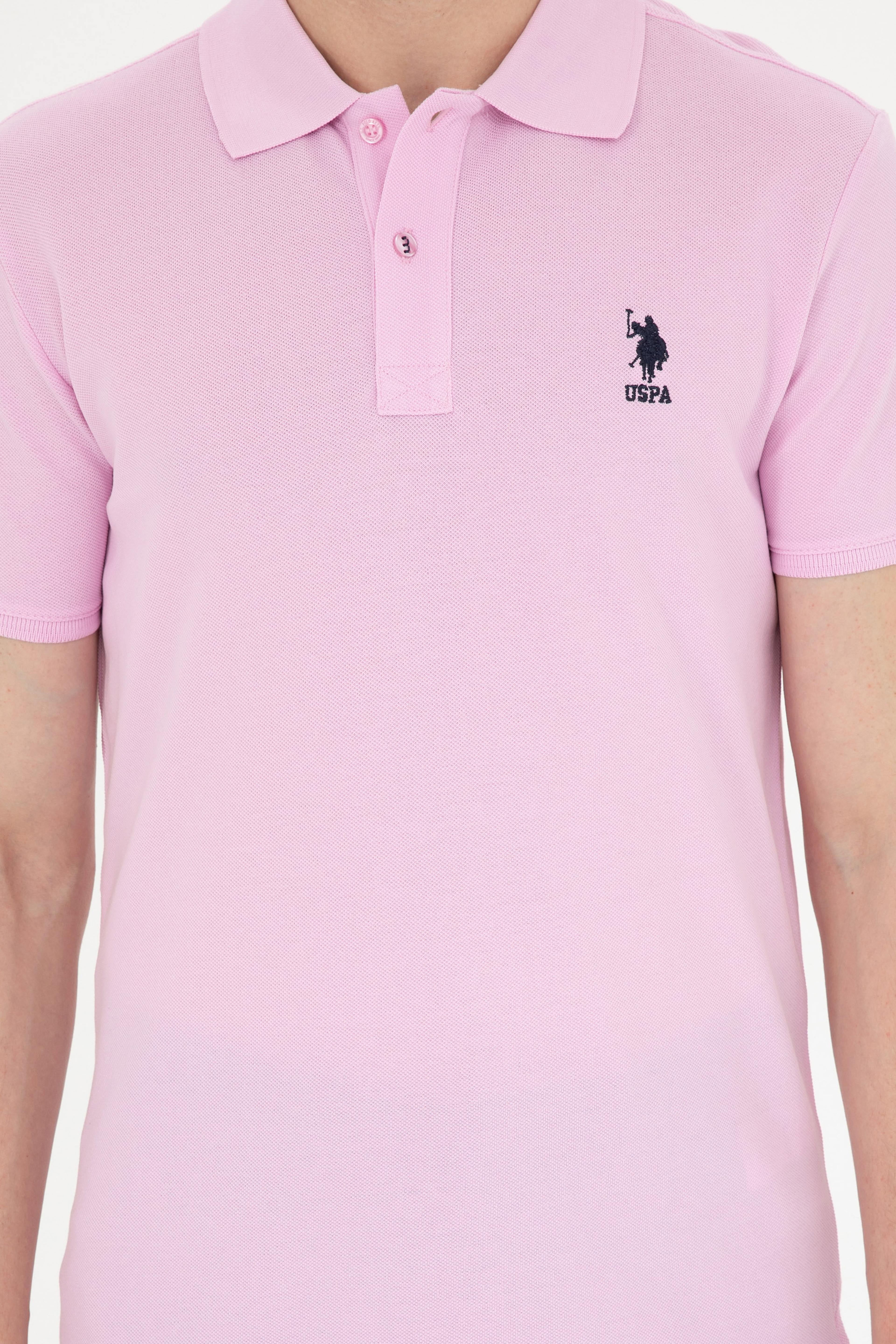 Erkek Slim Fit Polo Yaka Pembe Basic Tişört - Image 6