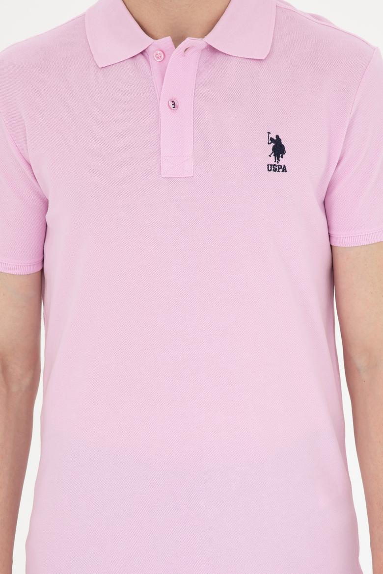 Erkek Slim Fit Polo Yaka Pembe Basic Tişört - 50279613167