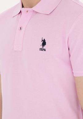 Erkek Slim Fit Polo Yaka Pembe Basic Tişört - 50279613167