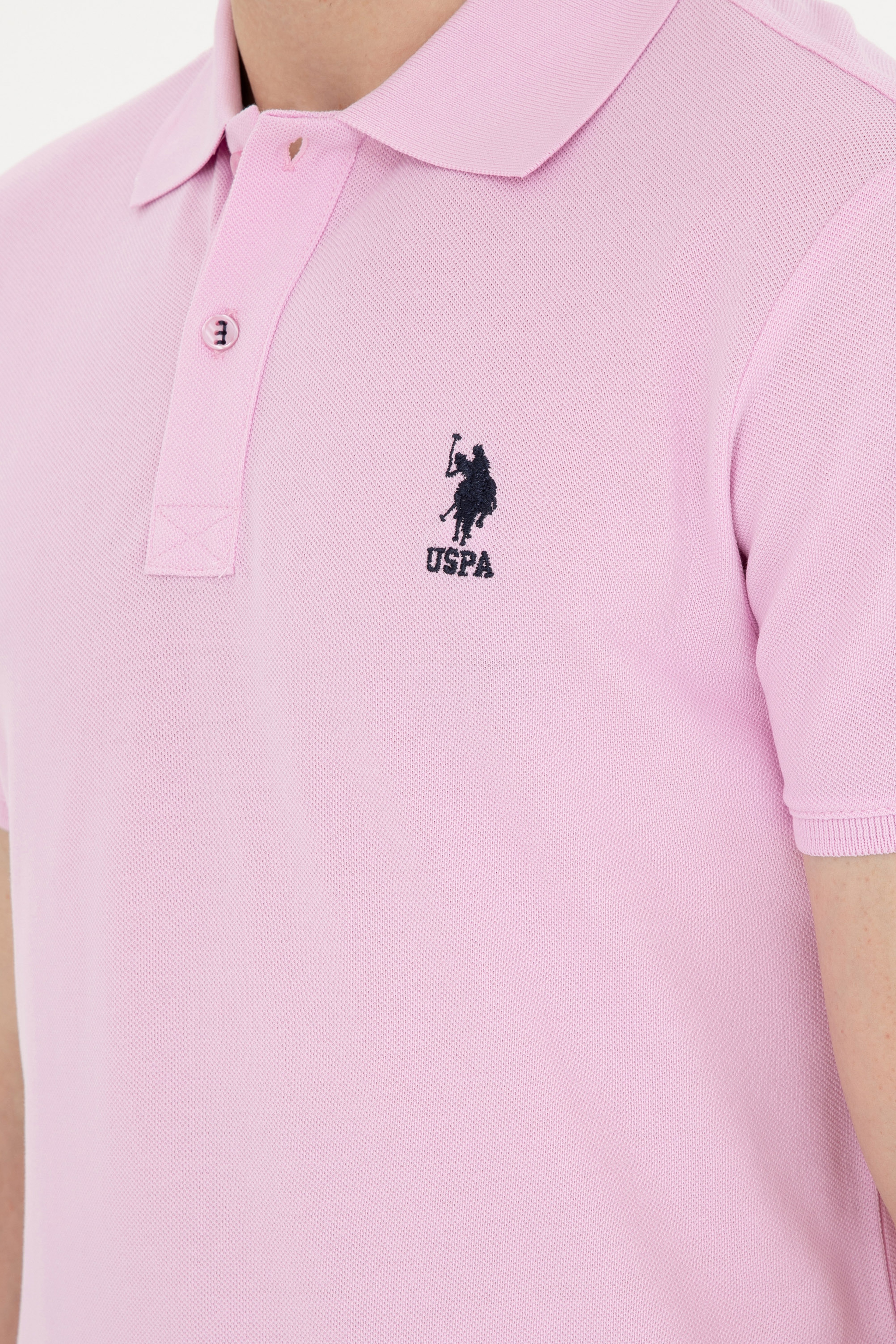 Erkek Slim Fit Polo Yaka Pembe Basic Tişört - Image 7