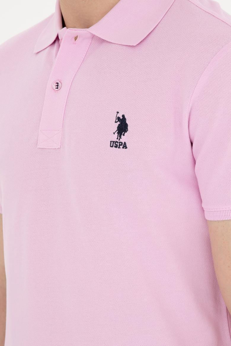 Erkek Slim Fit Polo Yaka Pembe Basic Tişört - 50279613167
