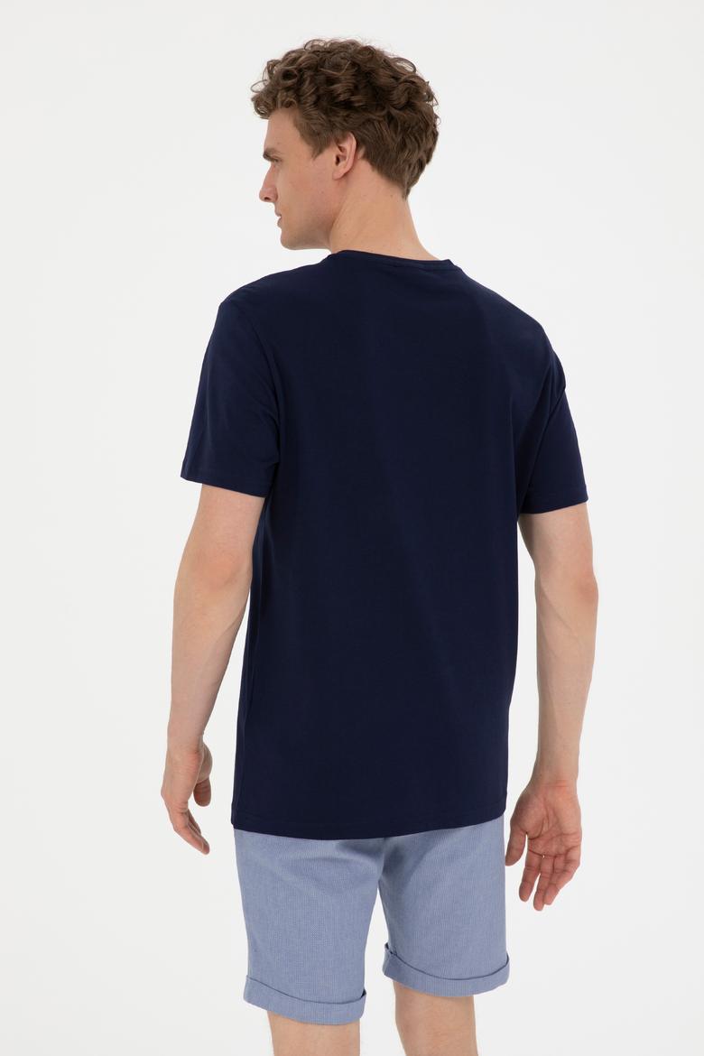 Erkek Regular Fit V Yaka Lacivert Basic Tişört - 50279617033