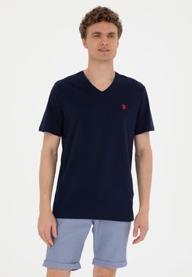 Erkek Regular Fit V Yaka Lacivert Basic Tişört - 50279617033