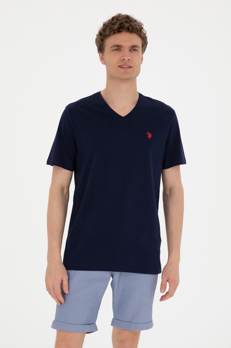 Erkek Regular Fit V Yaka Lacivert Basic Tişört