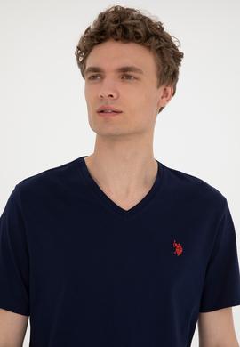 Erkek Regular Fit V Yaka Lacivert Basic Tişört - 50279617033