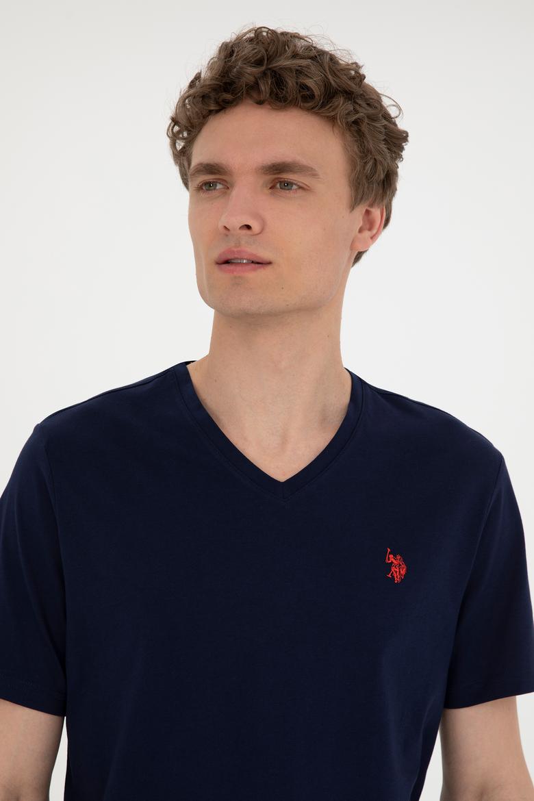 Erkek Regular Fit V Yaka Lacivert Basic Tişört - 50279617033