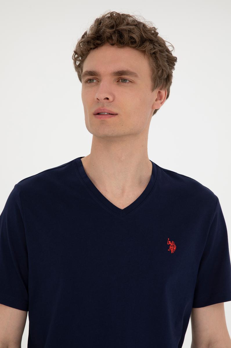 Erkek Regular Fit V Yaka Lacivert Basic Tişört