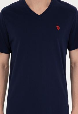 Erkek Regular Fit V Yaka Lacivert Basic Tişört - 50279617033