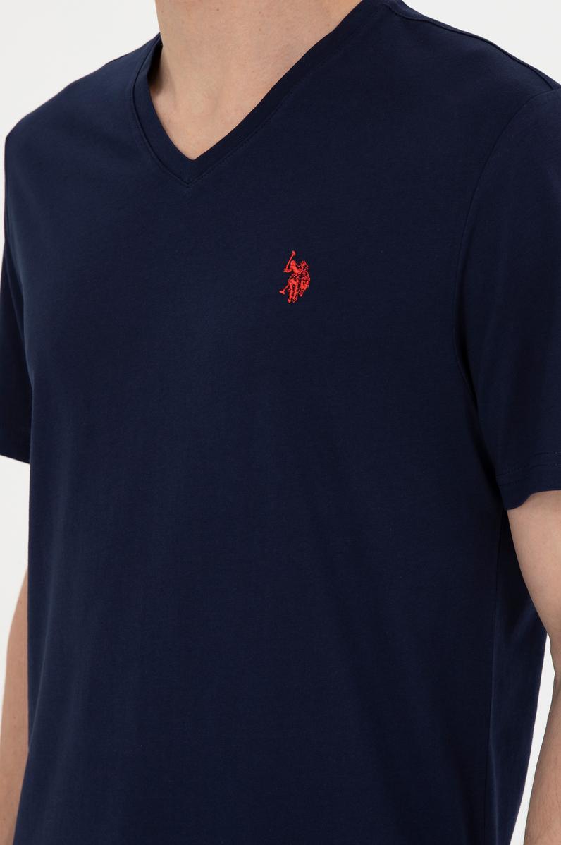 Erkek Regular Fit V Yaka Lacivert Basic Tişört