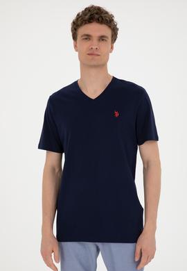 Erkek Regular Fit V Yaka Lacivert Basic Tişört - 50279617033