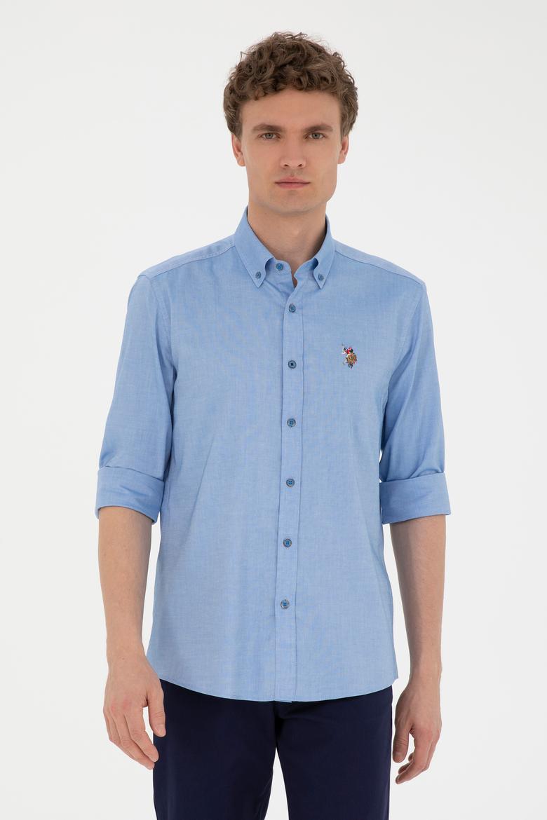 Erkek Saks Uzun Kollu Basic Gömlek