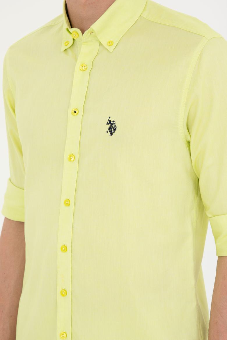 Erkek Neon Sarı Uzun Kollu Basic Gömlek - 50263025088
