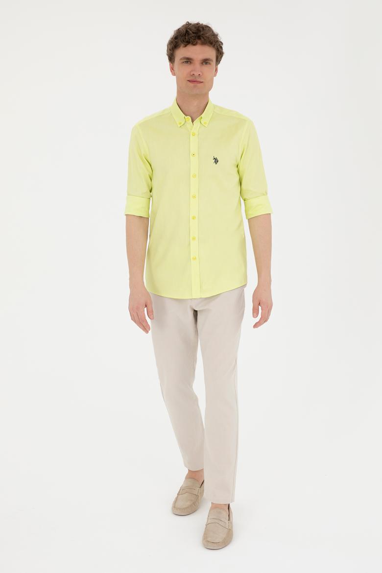 Erkek Neon Sarı Uzun Kollu Basic Gömlek - 50263025088