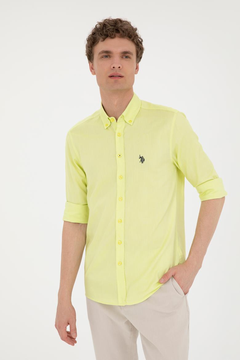 Erkek Neon Sarı Uzun Kollu Basic Gömlek - 50263025088