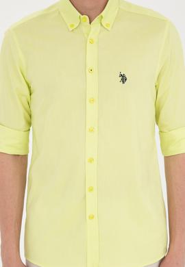 Erkek Neon Sarı Uzun Kollu Basic Gömlek - 50263025088