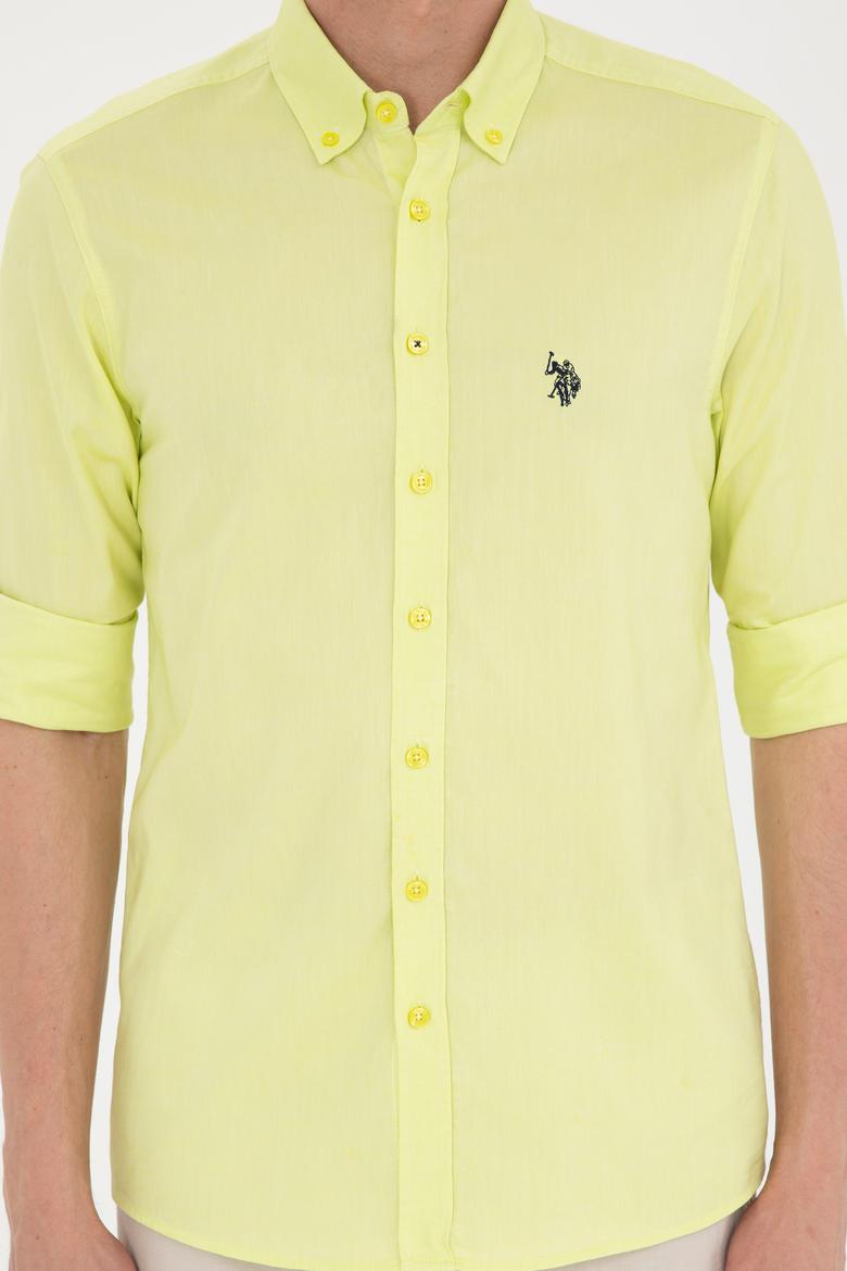 Erkek Neon Sarı Uzun Kollu Basic Gömlek - 50263025088