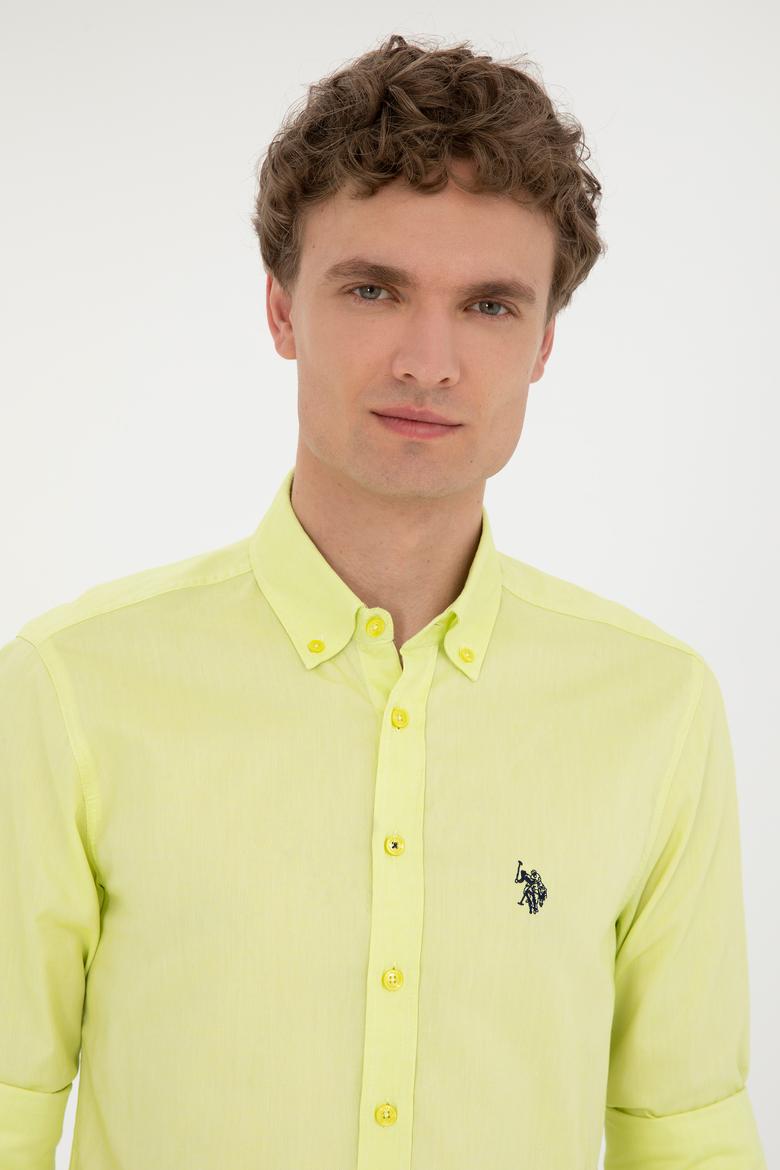 Erkek Neon Sarı Uzun Kollu Basic Gömlek - 50263025088