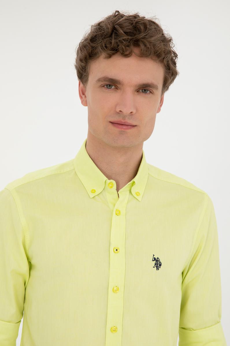 Erkek Neon Sarı Uzun Kollu Basic Gömlek