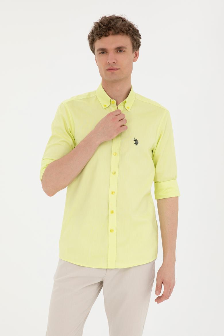 Erkek Neon Sarı Uzun Kollu Basic Gömlek