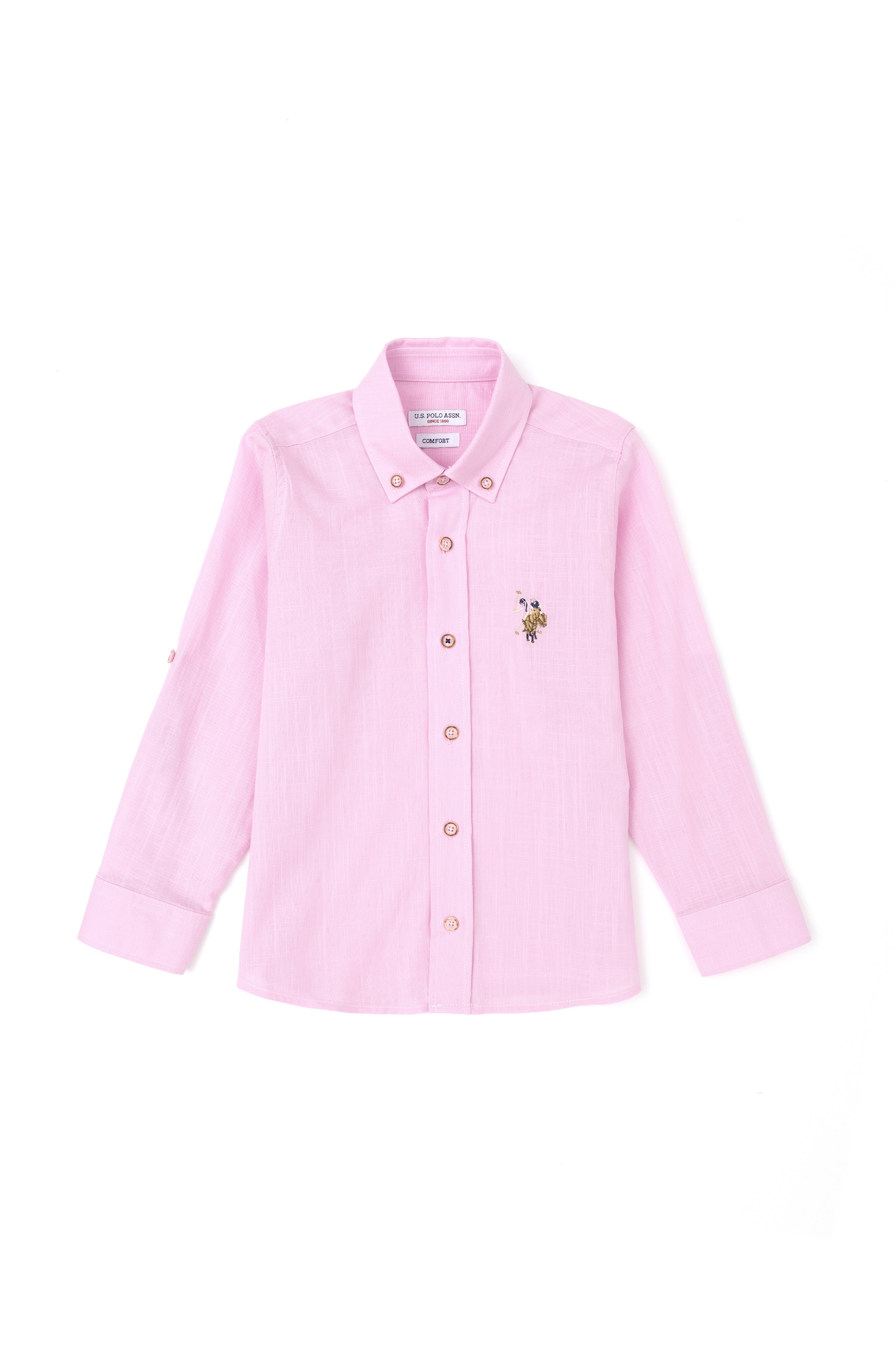 Erkek Çocuk Pembe Uzun Kollu Basic Gömlek