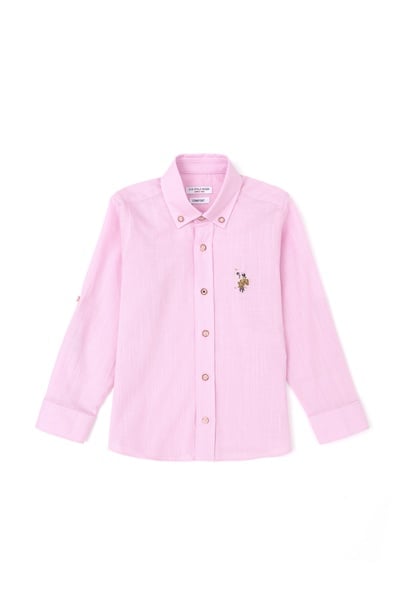Erkek Çocuk Pembe Uzun Kollu Basic Gömlek