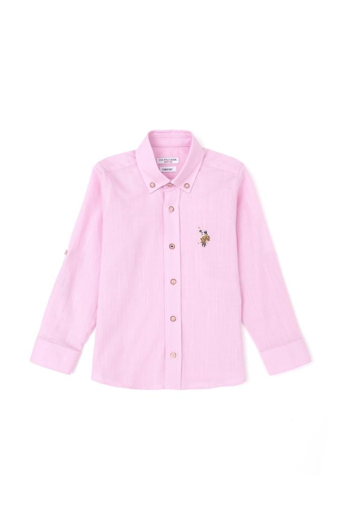 Erkek Çocuk Pembe Uzun Kollu Basic Gömlek