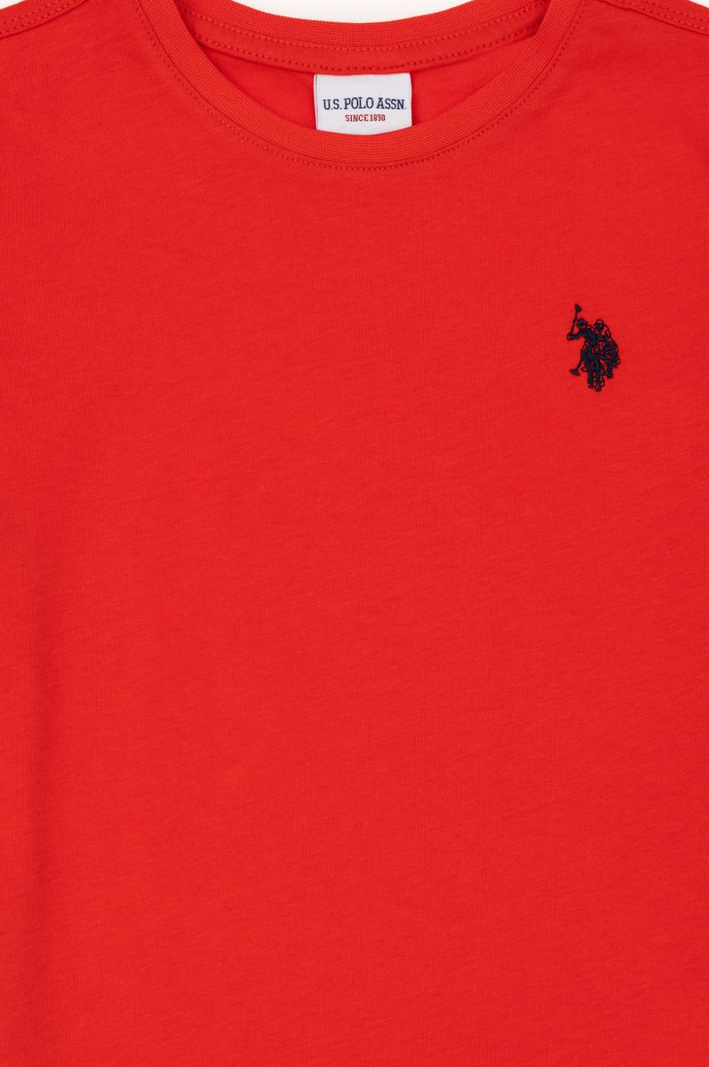 Erkek Çocuk Kırmızı Basic Bisiklet Yaka Tişört