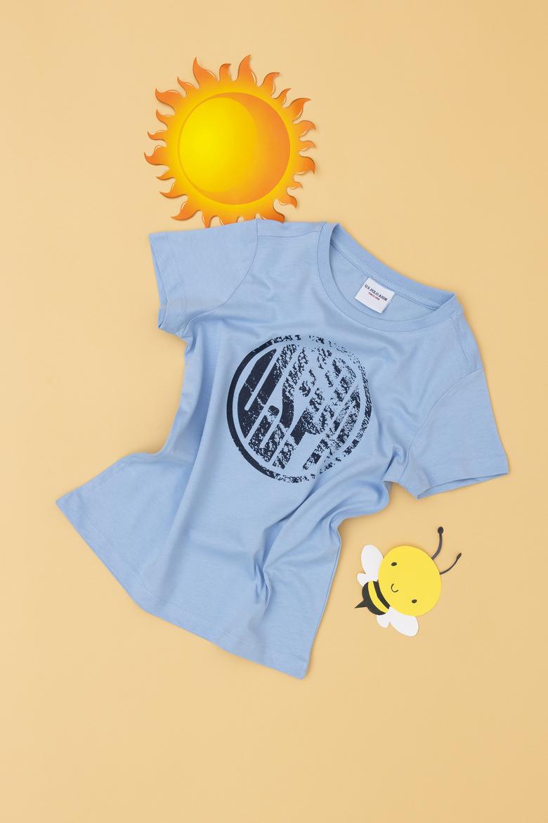 Erkek Çocuk Açık Mavi Basic Bisiklet Yaka Tişört