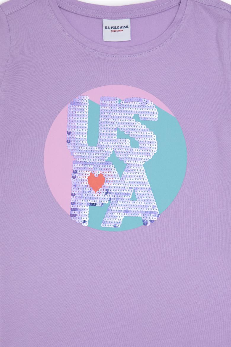 Kız Çocuk Lila Bisiklet Yaka Tişört - 50288455024