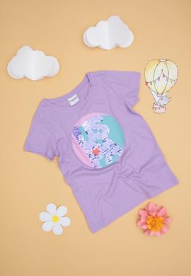 Kız Çocuk Lila Bisiklet Yaka Tişört - 50288455024