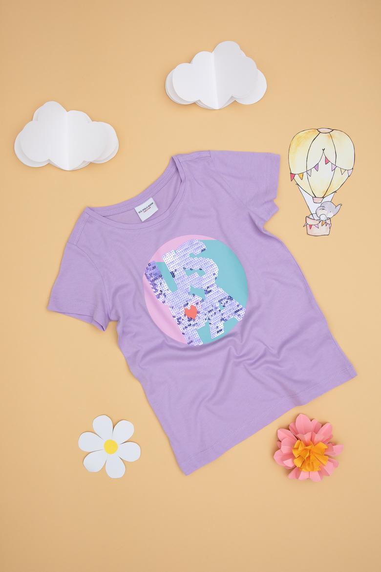 Kız Çocuk Lila Bisiklet Yaka Tişört