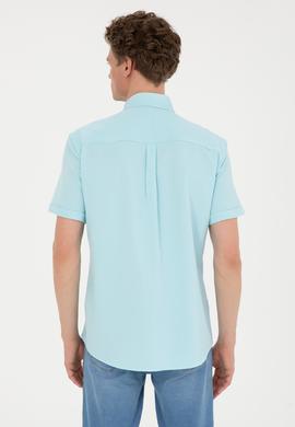 Erkek Su Yeşili Çizgili Beyaz Kısa Kollu Gömlek - 50288667025