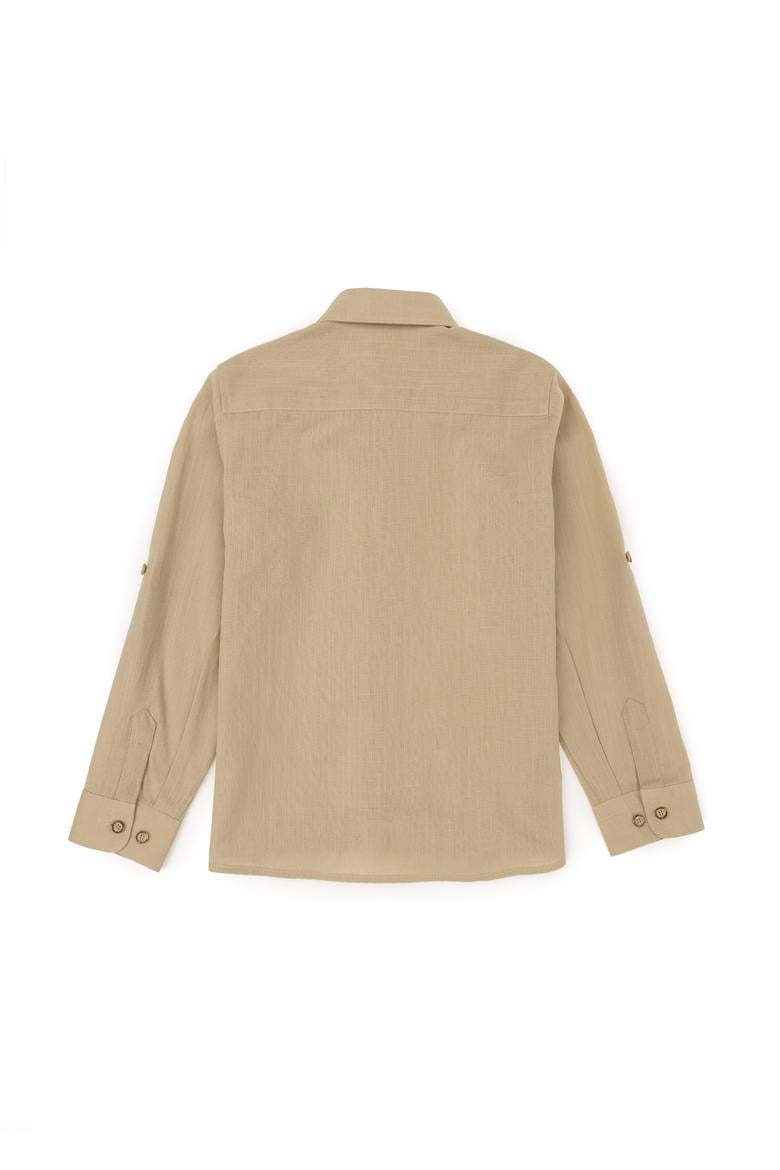 Erkek Çocuk Açık Haki Uzun Kollu Basic Gömlek - 50283994085