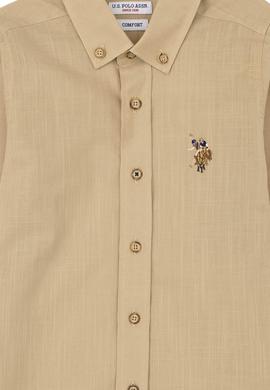 Erkek Çocuk Açık Haki Uzun Kollu Basic Gömlek - 50283994085