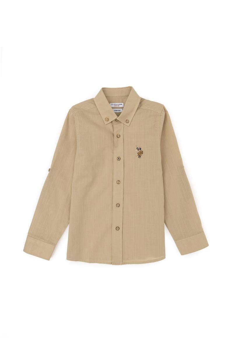 Erkek Çocuk Açık Haki Uzun Kollu Basic Gömlek