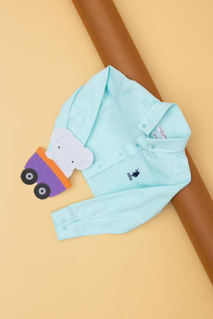 Erkek Çocuk Su Yeşili Uzun Kollu Basic Gömlek