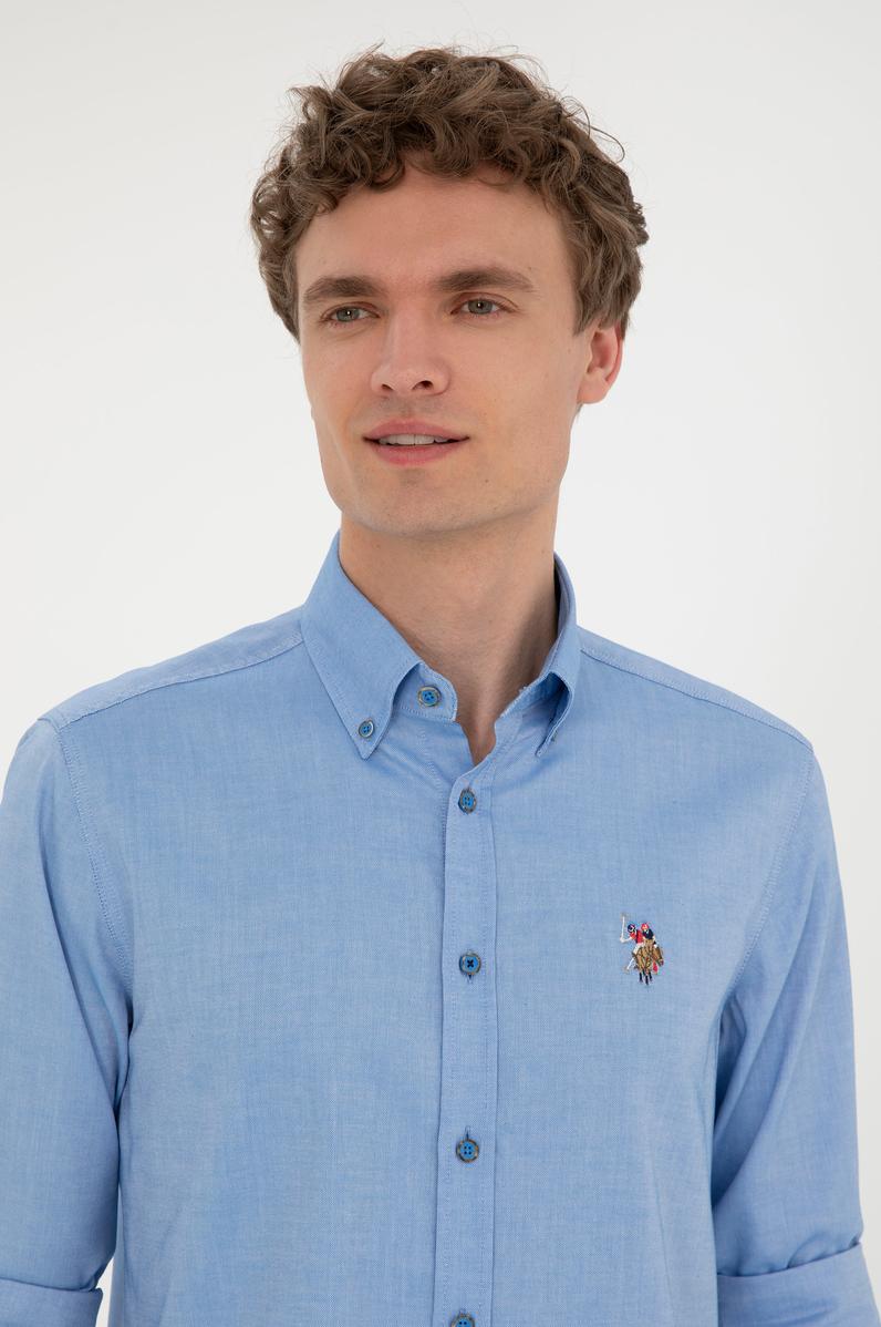 Erkek Saks Uzun Kollu Basic Gömlek