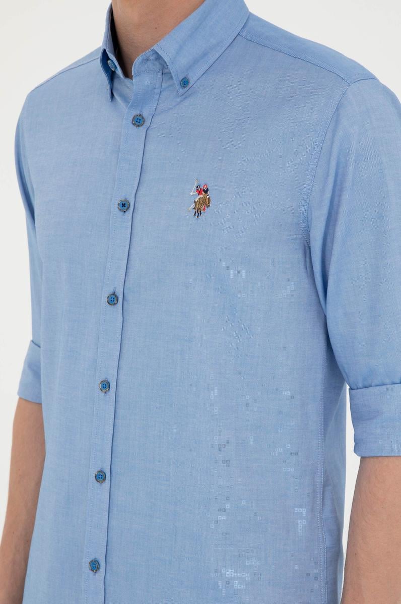 Erkek Saks Uzun Kollu Basic Gömlek