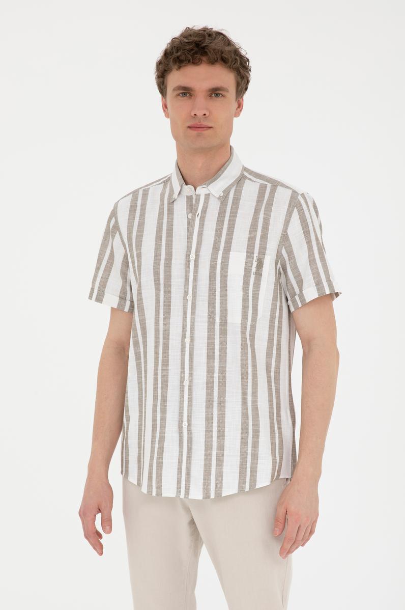 Erkek Haki Kısa Kollu Gömlek