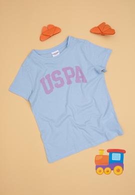 Kız Çocuk Açık Mavi Bisiklet Yaka Basic Tişört - 50283360112