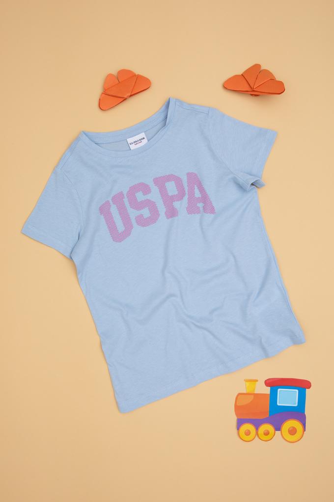 Kız Çocuk Açık Mavi Bisiklet Yaka Basic Tişört